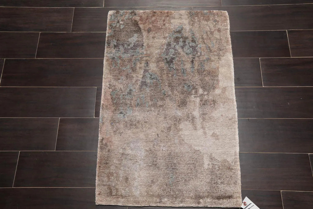 2’ x 3’ Hand Knotted Wool & Silk Transitional Tibetan Oriental Area rug Gray