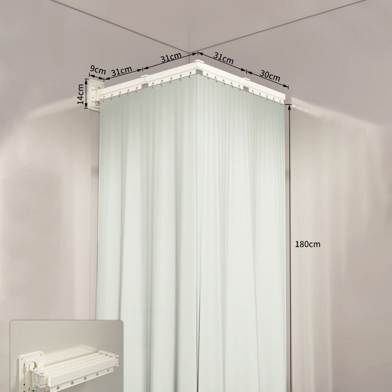 Foldable Shower Curtain Set, Invisible Waterproof Polyester Shower Divider, Retractable for Wet & Dry Zone Separation.