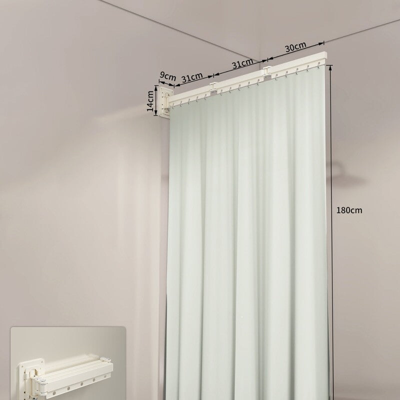 Foldable Shower Curtain Set, Invisible Waterproof Polyester Shower Divider, Retractable for Wet & Dry Zone Separation.