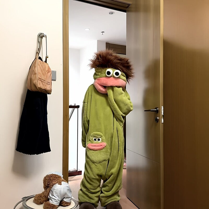 Couple Matching: Lady Long-Hair Onesie with Men's Funny Fish Pajamas, Unique Fall/Winter Loungewear