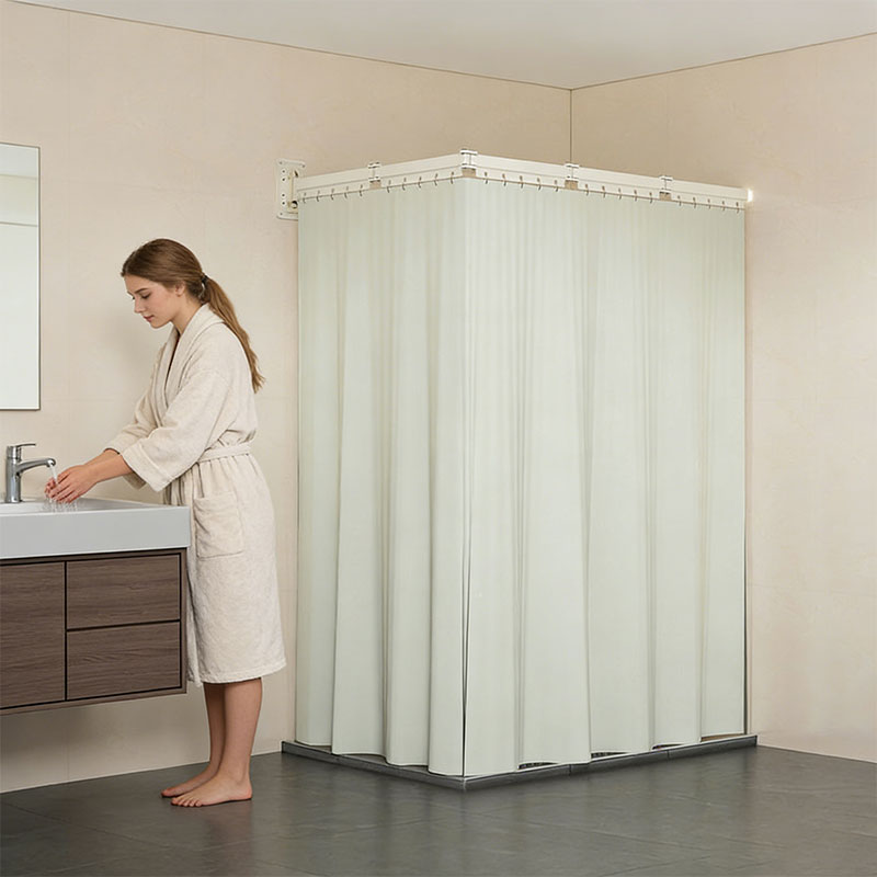 Foldable Shower Curtain Set, Invisible Waterproof Polyester Shower Divider, Retractable for Wet & Dry Zone Separation.