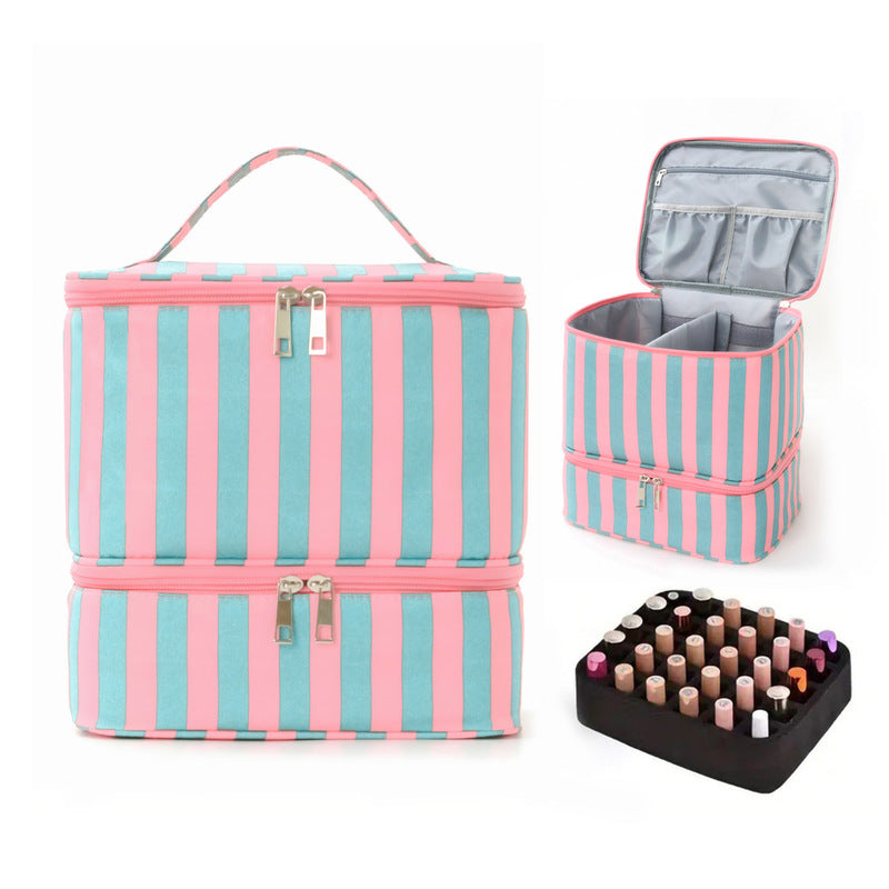 Double Layer Nail Polish & Essential Oils Storage Bag, Portable 30-Compartment Nail Care Kit, Manicure Tools Organizer Case