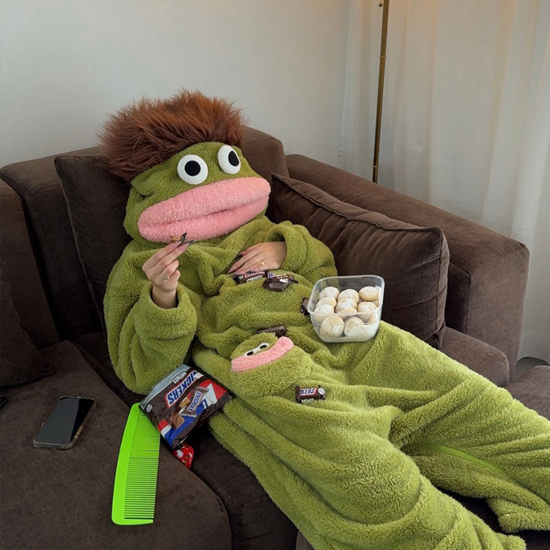 Couple Matching: Lady Long-Hair Onesie with Men's Funny Fish Pajamas, Unique Fall/Winter Loungewear