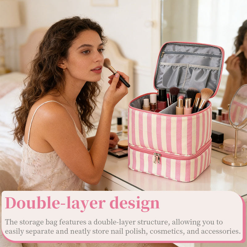 Double Layer Nail Polish & Essential Oils Storage Bag, Portable 30-Compartment Nail Care Kit, Manicure Tools Organizer Case