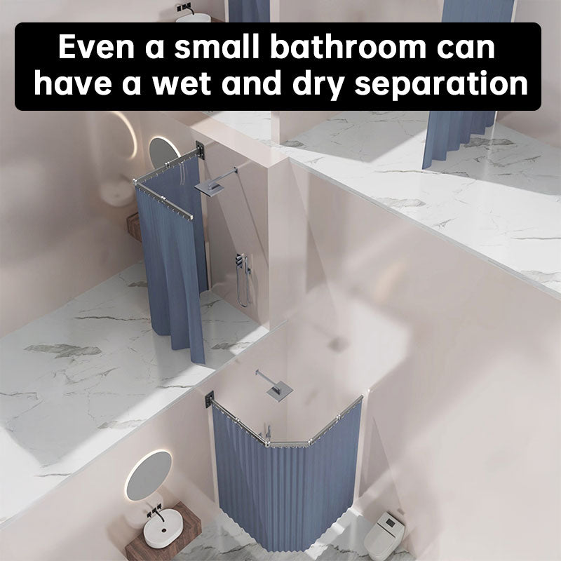 Foldable Shower Curtain Set, Invisible Waterproof Polyester Shower Divider, Retractable for Wet & Dry Zone Separation.