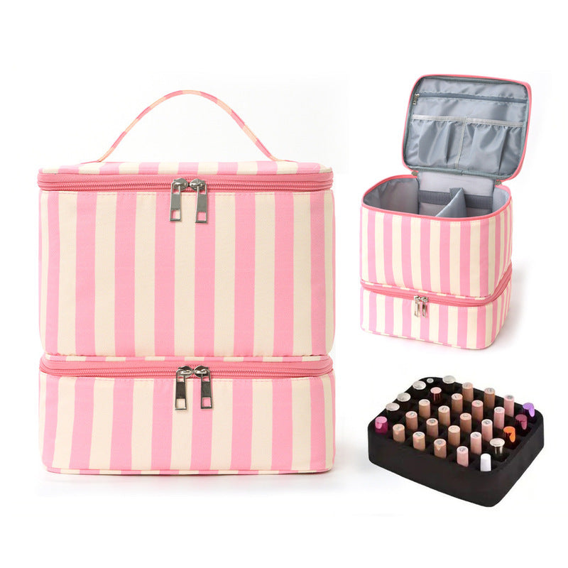 Double Layer Nail Polish & Essential Oils Storage Bag, Portable 30-Compartment Nail Care Kit, Manicure Tools Organizer Case