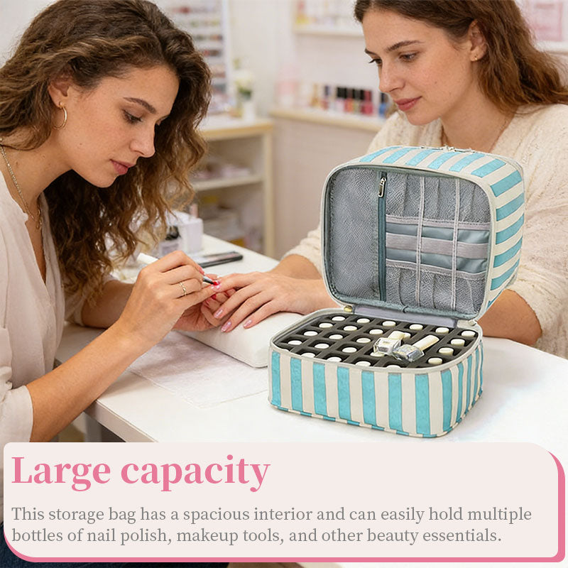 Double Layer Nail Polish & Essential Oils Storage Bag, Portable 30-Compartment Nail Care Kit, Manicure Tools Organizer Case