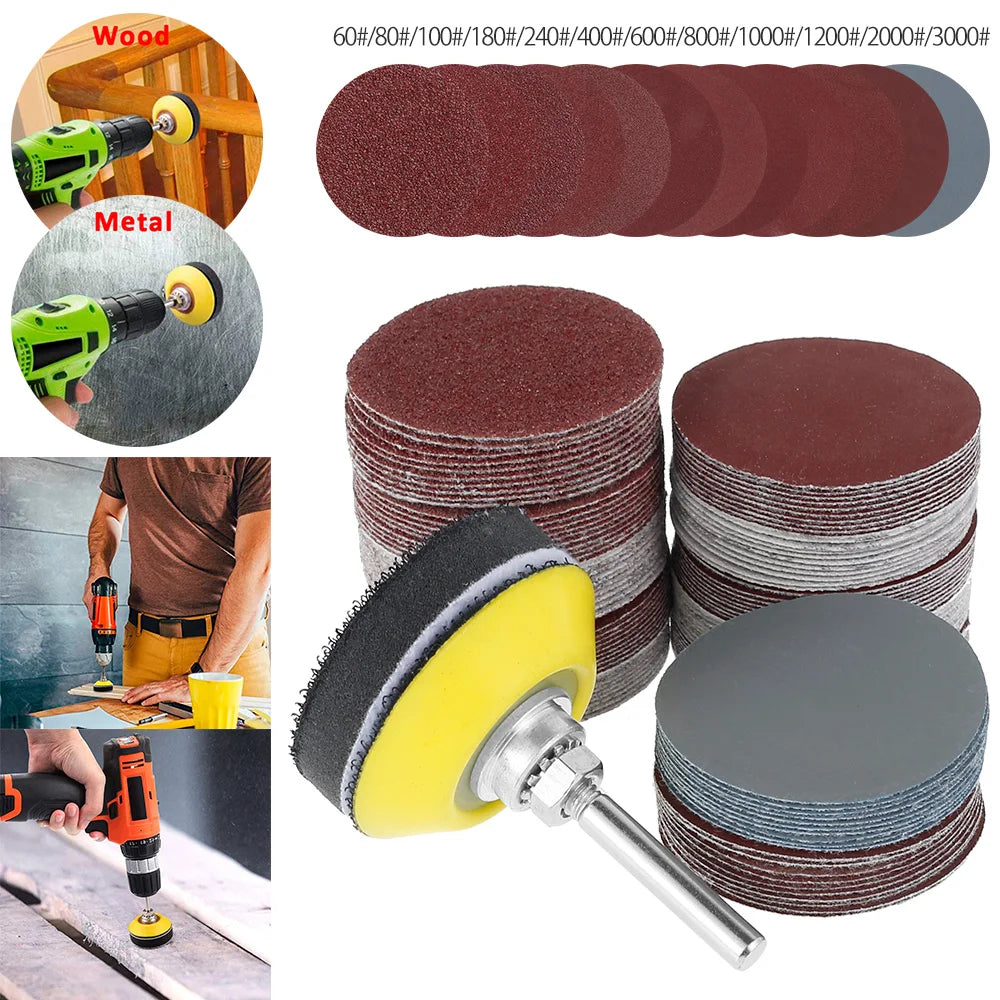 120Pcs 50mm Sandpaper Assortment 60-3000 Grit Sanding Disc Pad Set 2Inch For Drill Grinder Rotary Tools With Disk Pole Cushion