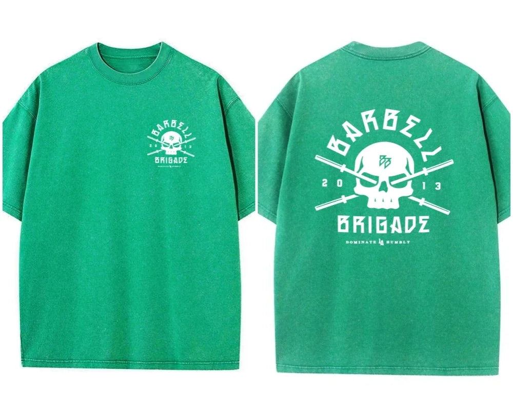 BARBELL BRIGADE REBIRTH TEE Washed Vintage 230G 100% Cotton T Shirt Men Women Oversized Fit Training Running Shirts Sportswear