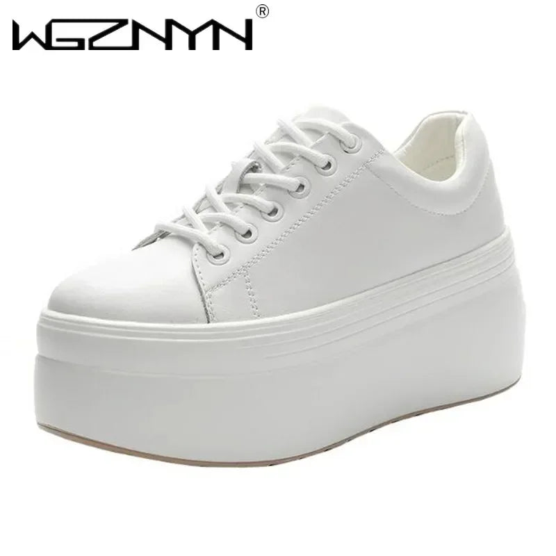 2025 Genuine Leather Women Casual Shoes Super Thick 8cm Platform Wedge Fashion Sneakers Chunky Spring Autumn Flats Zapados Mujer