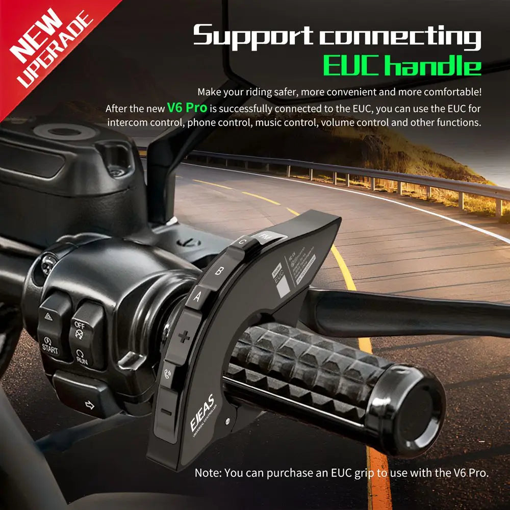 EJEAS V6 PRO+ Motorcycle Helmet Intercom Bluetooth Headset 6 Riders Communicator Waterproof V5.1 Music Player 800m Interphone