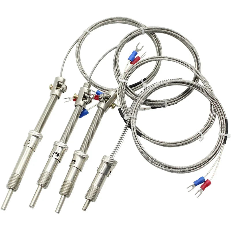 M12 Type K/E Compression Spring Shielded Wire Thermocouple Temperature Sensor For Temperature Controller Cable 1m/2m/3m/4m/5m