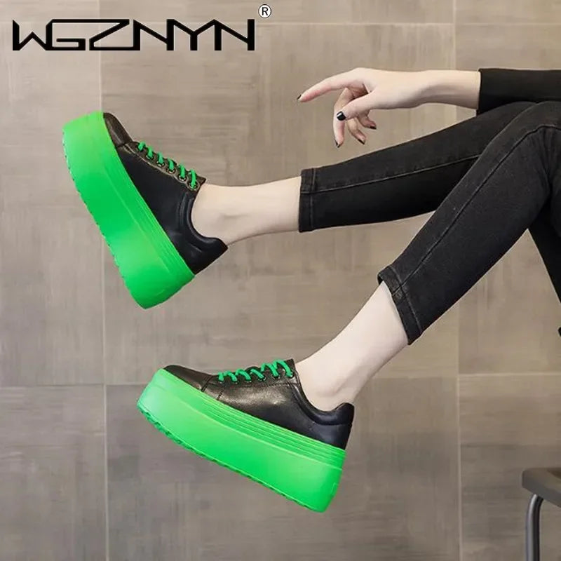 2025 Genuine Leather Women Casual Shoes Super Thick 8cm Platform Wedge Fashion Sneakers Chunky Spring Autumn Flats Zapados Mujer
