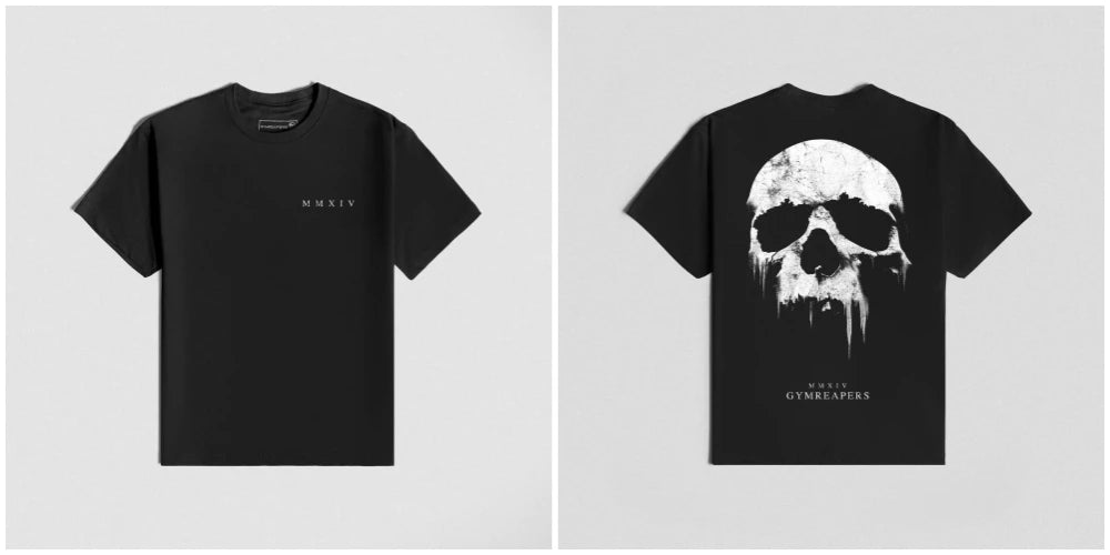 American Fitness Gym Men T Shirts Training Clothes Sports Cotton Short Sleeve T-shirt Men's Skull Loose Trendy Fashion Print Tee