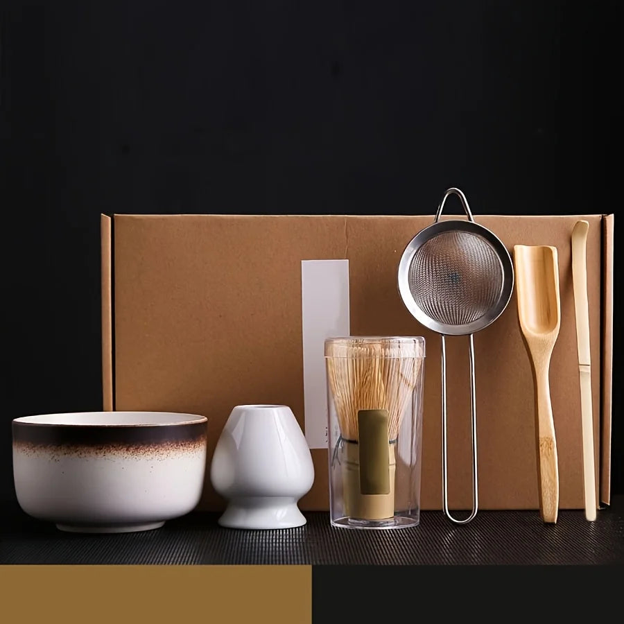 6PCS/Set Japanese-style Matcha Bowl , Spoon, Tea Whisk, Sieve Mesh, Perfect Gift For Ceremony, Traditional Decoration