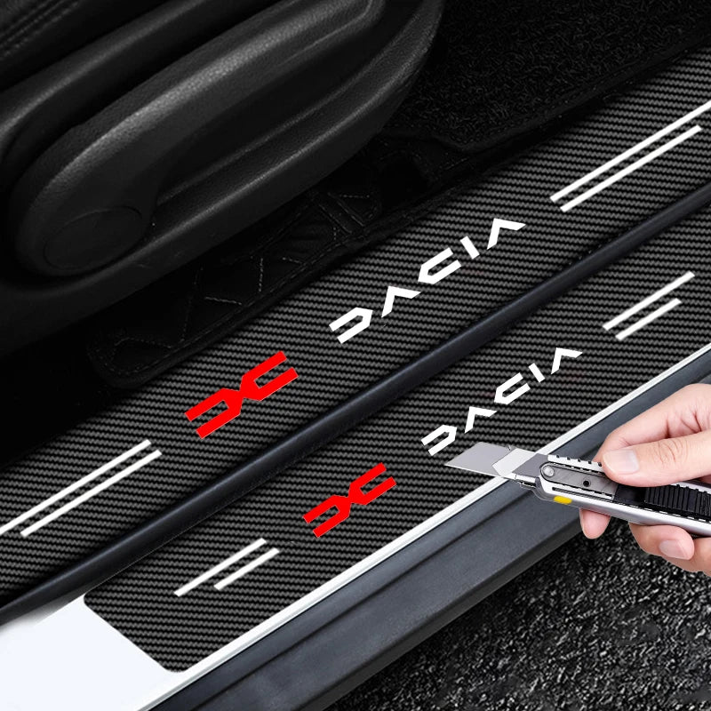 4pc Carbon fiber threshold sticker for cars Pedal protection sticker For Dacia Dokker Jogger Duster Spring Bigster Lodgy