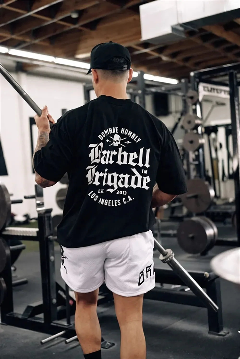 Clearance Sale BARBELL Men Running Sport Cotton T-shirt Gym Fitness Skull Print Shirt Summer Jogging Training Tee Tops