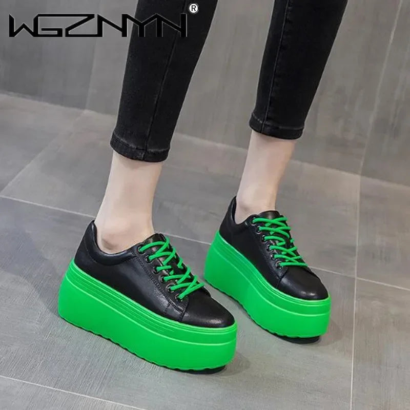 2025 Genuine Leather Women Casual Shoes Super Thick 8cm Platform Wedge Fashion Sneakers Chunky Spring Autumn Flats Zapados Mujer