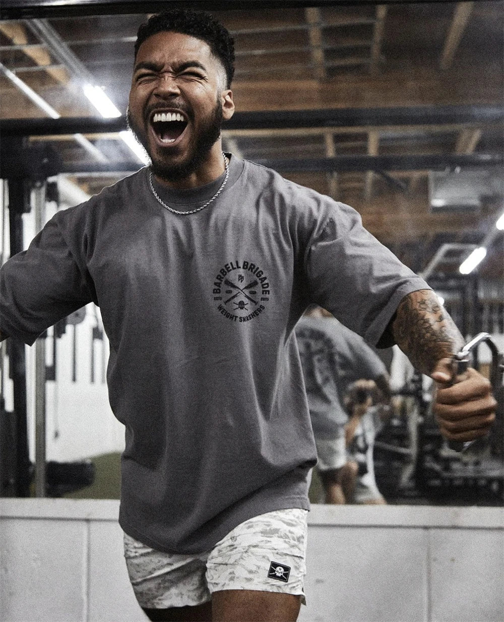 Clearance Sale BARBELL Men Running Sport Cotton T-shirt Gym Fitness Skull Print Shirt Summer Jogging Training Tee Tops