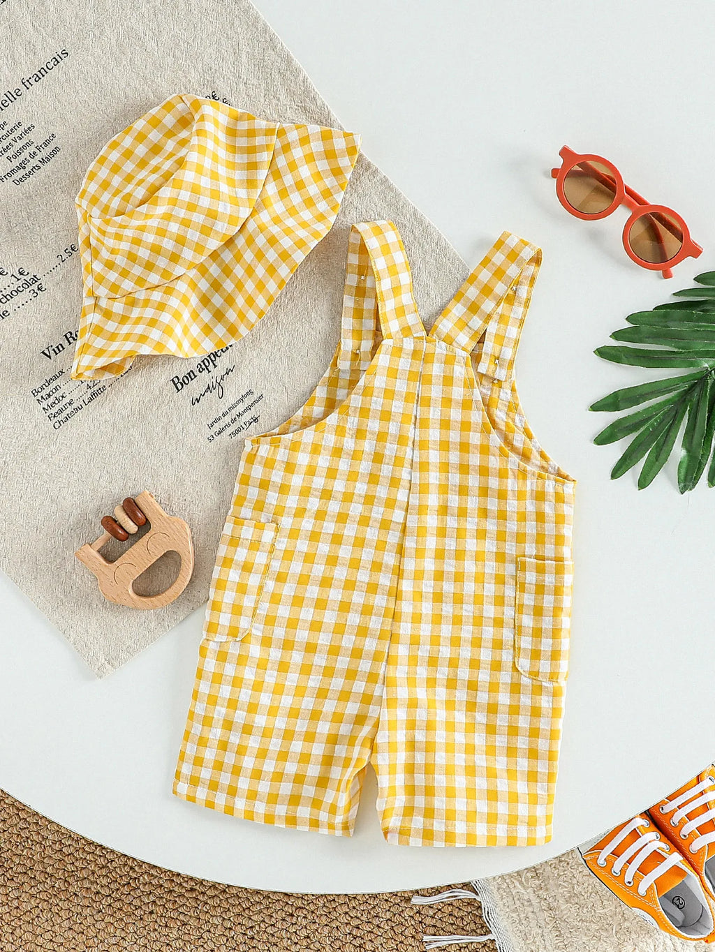 2Pcs Baby Unisex Boys/Girls Plaid Overalls Square Neck Sleeveless Jumpsuit Casual Summer Spring Clothes For Newborn-18M+ Hatat