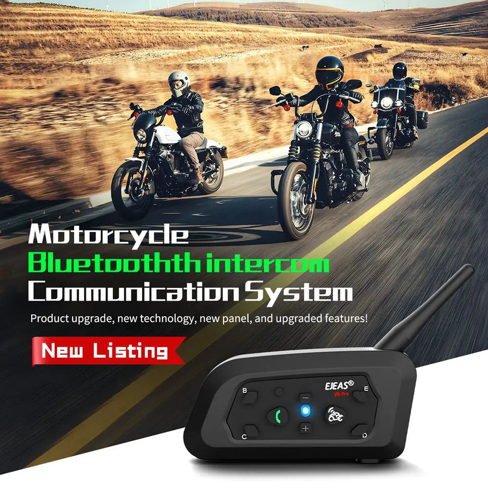EJEAS V6 PRO+ Motorcycle Helmet Intercom Bluetooth Headset 6 Riders Communicator Waterproof V5.1 Music Player 800m Interphone