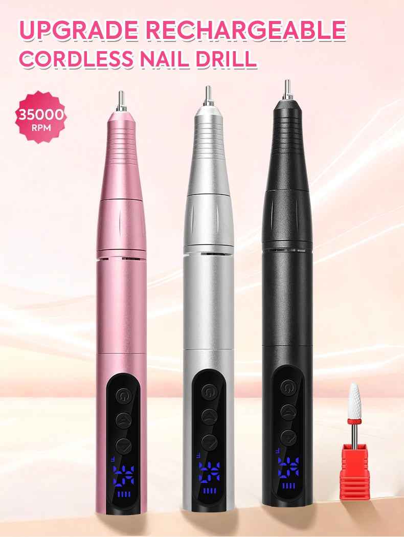 35000RPM Rechargeable Portable Nail Drill Machine With Low Noise Nails Sander For Acrylic Gel Polish Professional Nail Tool