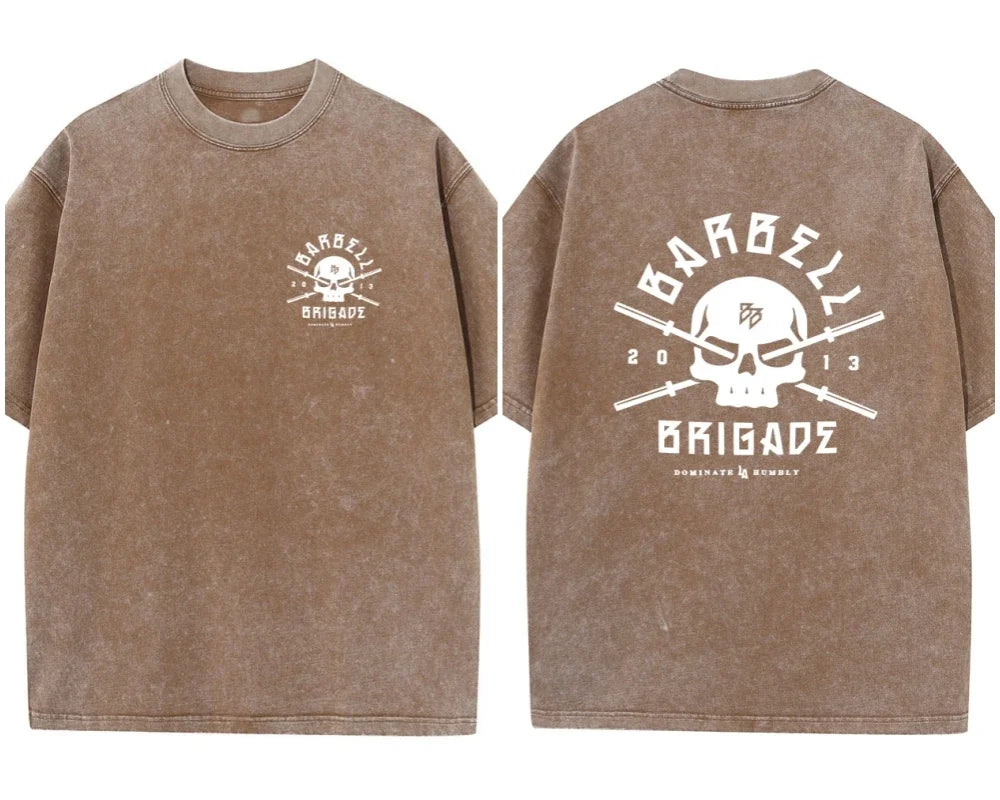 BARBELL BRIGADE REBIRTH TEE Washed Vintage 230G 100% Cotton T Shirt Men Women Oversized Fit Training Running Shirts Sportswear