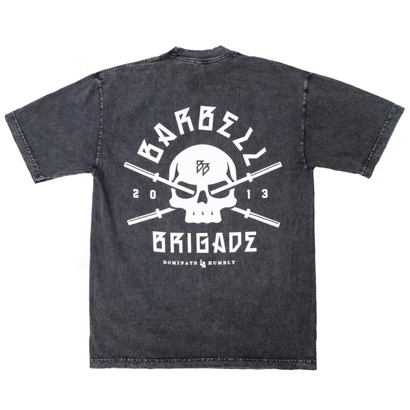 BARBELL BRIGADE REBIRTH TEE Washed Vintage 230G 100% Cotton T Shirt Men Women Oversized Fit Training Running Shirts Sportswear