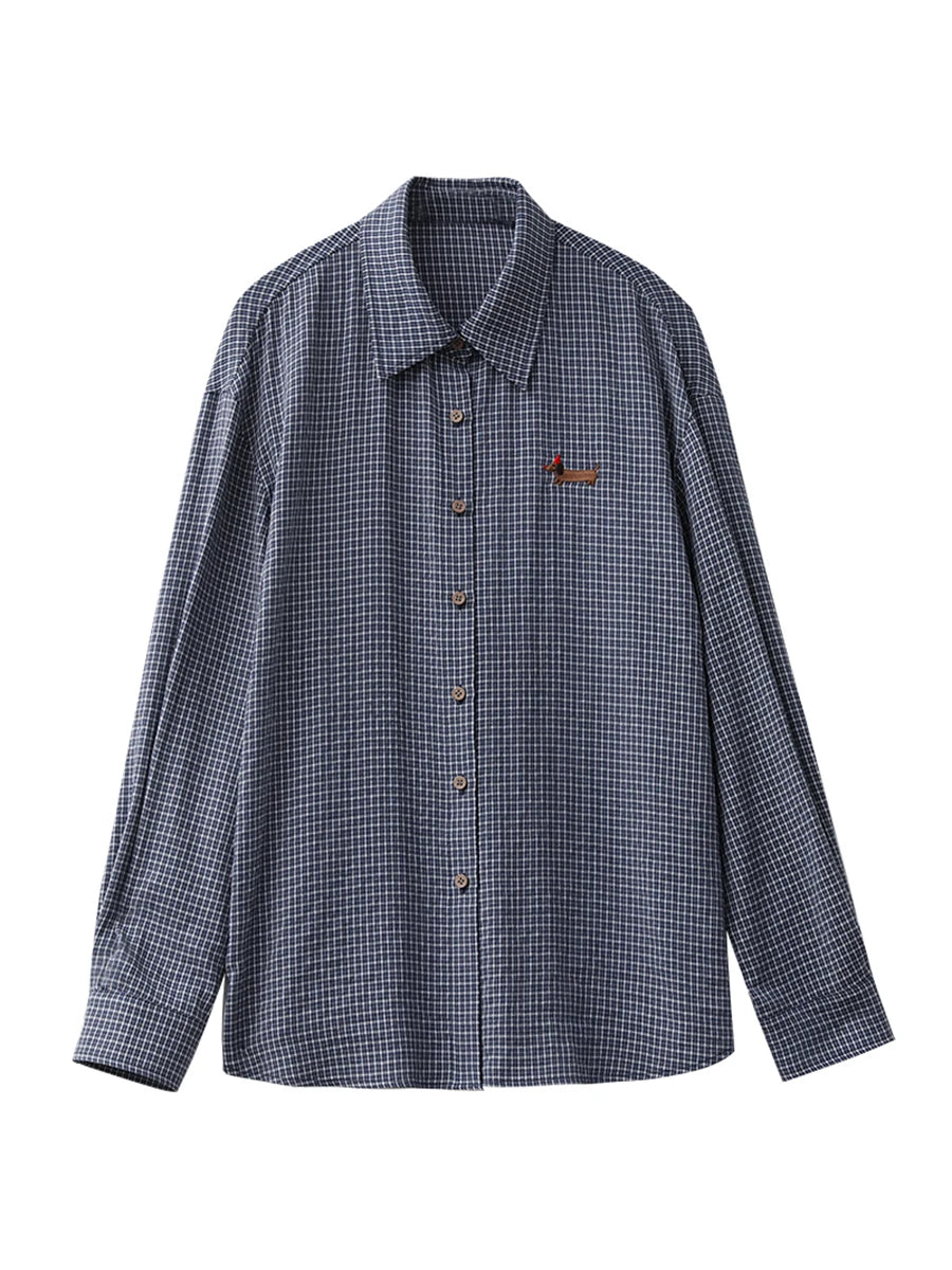 CHIC VEN Women Shirt Long Sleeve Single Breasted New Loose Casual Embroidered Plaid Blouses Retro Female Top Spring Summer 2025