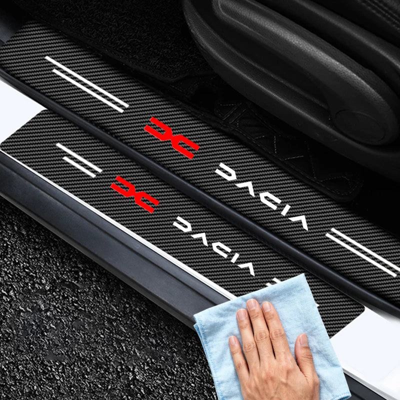 4pc Carbon fiber threshold sticker for cars Pedal protection sticker For Dacia Dokker Jogger Duster Spring Bigster Lodgy