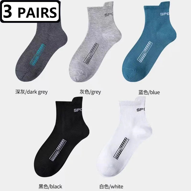 3 Pairs High Quality Men's Socks Casual Breathable Cotton Athletic Man Run Sports Socks Spring Autumn Middle Tube Male Sox Gifts