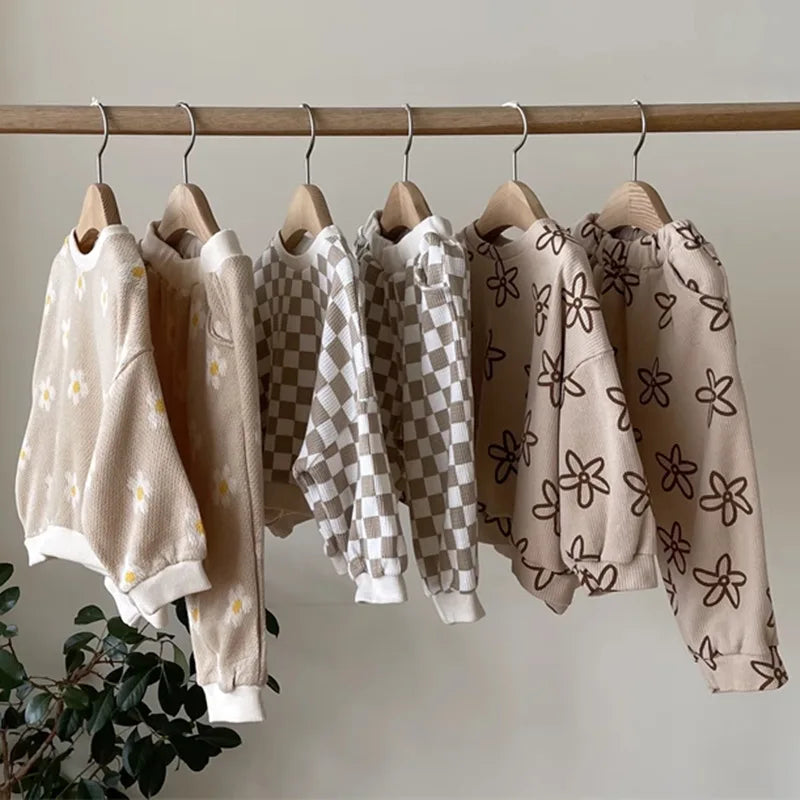 2025 Spring New Baby Long Sleeve Clothes Set Kids Girls Fashion Flower Print Sweatshirt + Pants 2pcs Suit Toddler Outfits