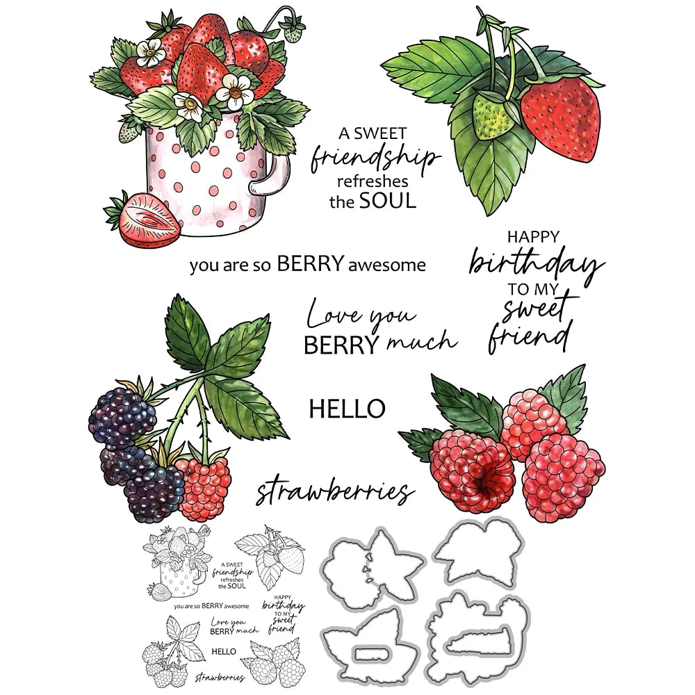 Mangocraft Spring Sweet Strawberry Cutting Dies Clear Stamp DIY Scrapbooking Metal Dies Silicone Stamp For Cards Albums Decor