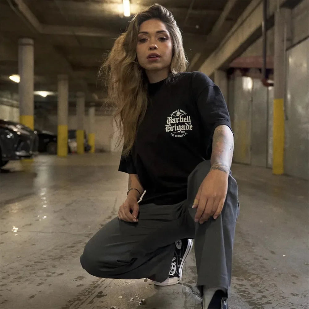 Clearance Sale BARBELL Men Running Sport Cotton T-shirt Gym Fitness Skull Print Shirt Summer Jogging Training Tee Tops