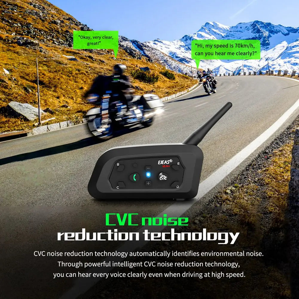 EJEAS V6 PRO+ Motorcycle Helmet Intercom Bluetooth Headset 6 Riders Communicator Waterproof V5.1 Music Player 800m Interphone