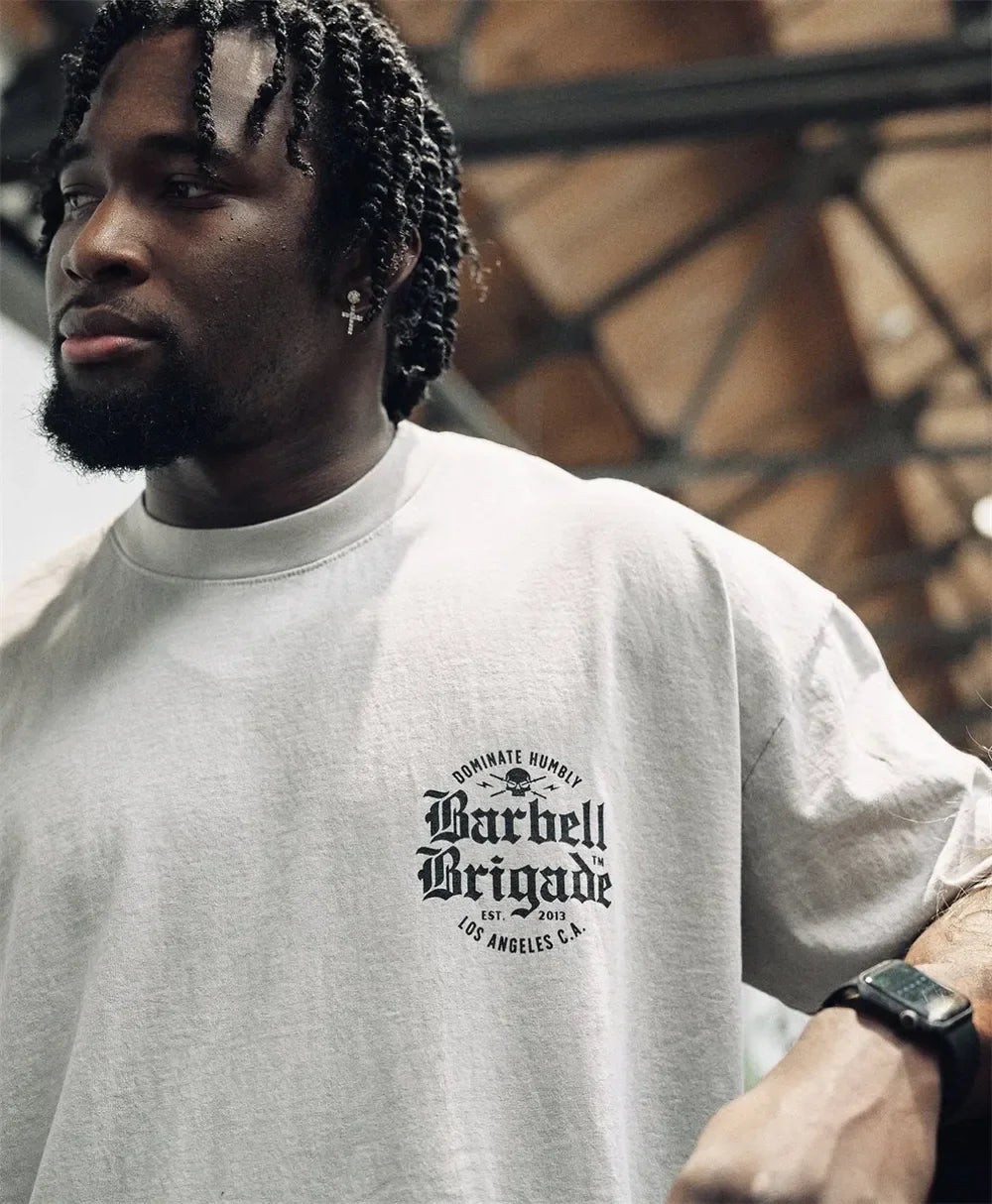 Clearance Sale BARBELL Men Running Sport Cotton T-shirt Gym Fitness Skull Print Shirt Summer Jogging Training Tee Tops