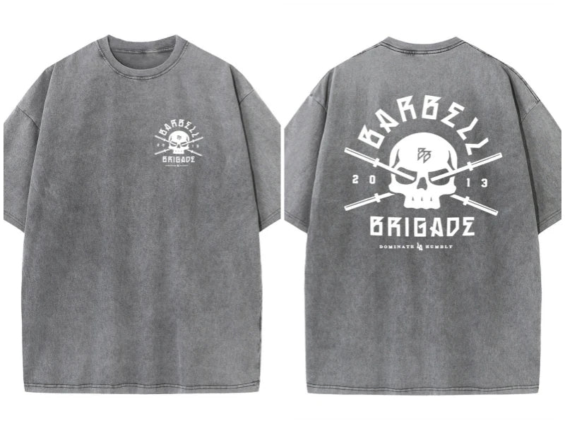 BARBELL BRIGADE REBIRTH TEE Washed Vintage 230G 100% Cotton T Shirt Men Women Oversized Fit Training Running Shirts Sportswear