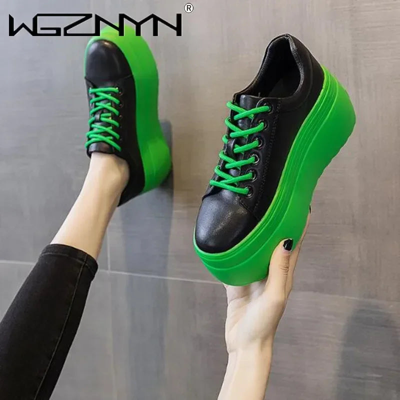 2025 Genuine Leather Women Casual Shoes Super Thick 8cm Platform Wedge Fashion Sneakers Chunky Spring Autumn Flats Zapados Mujer