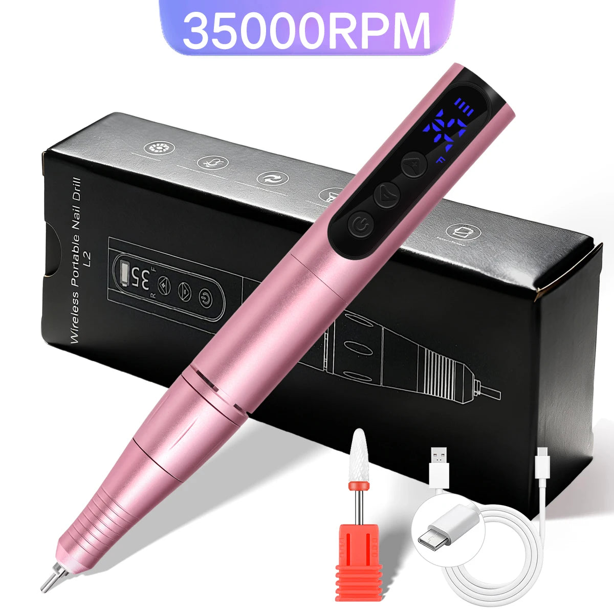 35000RPM Rechargeable Portable Nail Drill Machine With Low Noise Nails Sander For Acrylic Gel Polish Professional Nail Tool
