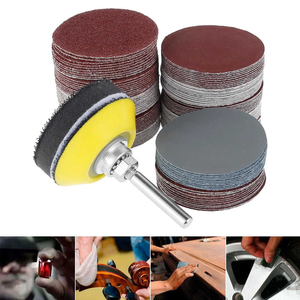 120Pcs 50mm Sandpaper Assortment 60-3000 Grit Sanding Disc Pad Set 2Inch For Drill Grinder Rotary Tools With Disk Pole Cushion