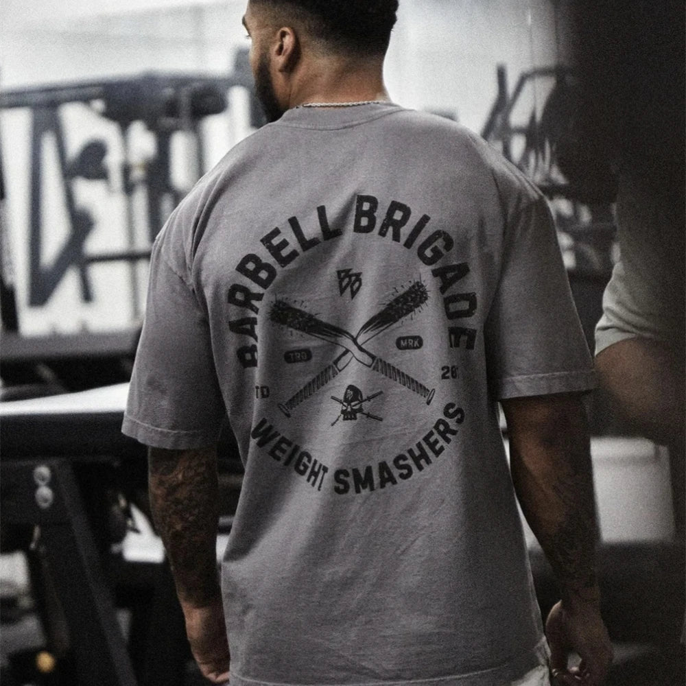 Clearance Sale BARBELL Men Running Sport Cotton T-shirt Gym Fitness Skull Print Shirt Summer Jogging Training Tee Tops