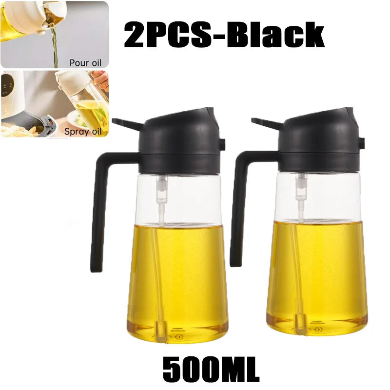 2in1 500ml Plastic Spray Oil Sprayer Bottle Spray Oil Dispenser Oil Jar Cruet BBQ Kitchen Baking Roasting Picnic Kitchen Tool