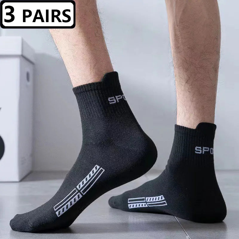 3 Pairs High Quality Men's Socks Casual Breathable Cotton Athletic Man Run Sports Socks Spring Autumn Middle Tube Male Sox Gifts