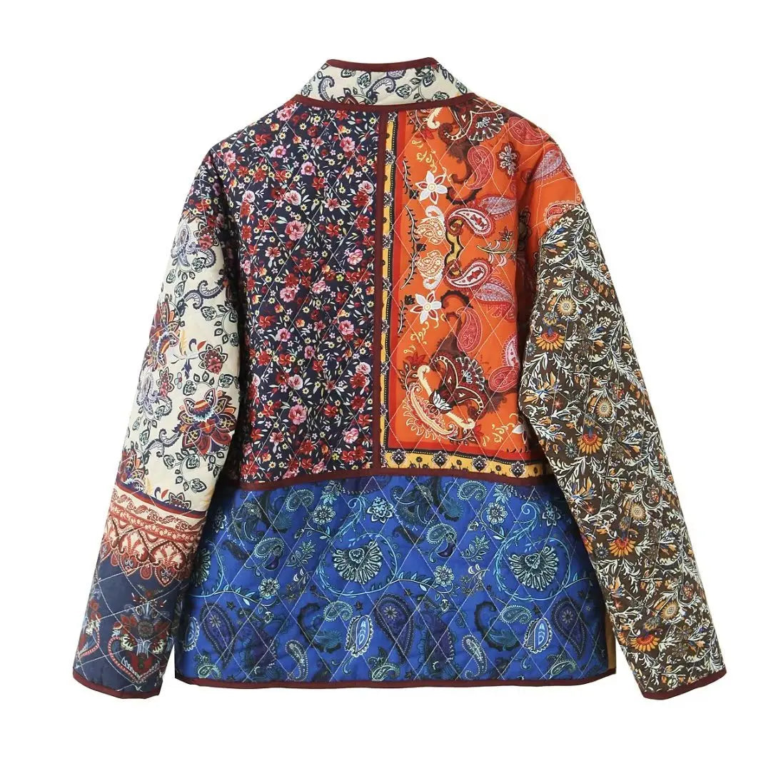 2025 Spring Fashion Women Cotton Jacket Coat Stand Collar Vintage Flower Print Women Coat Femme Jackets Abrigo Streetwear
