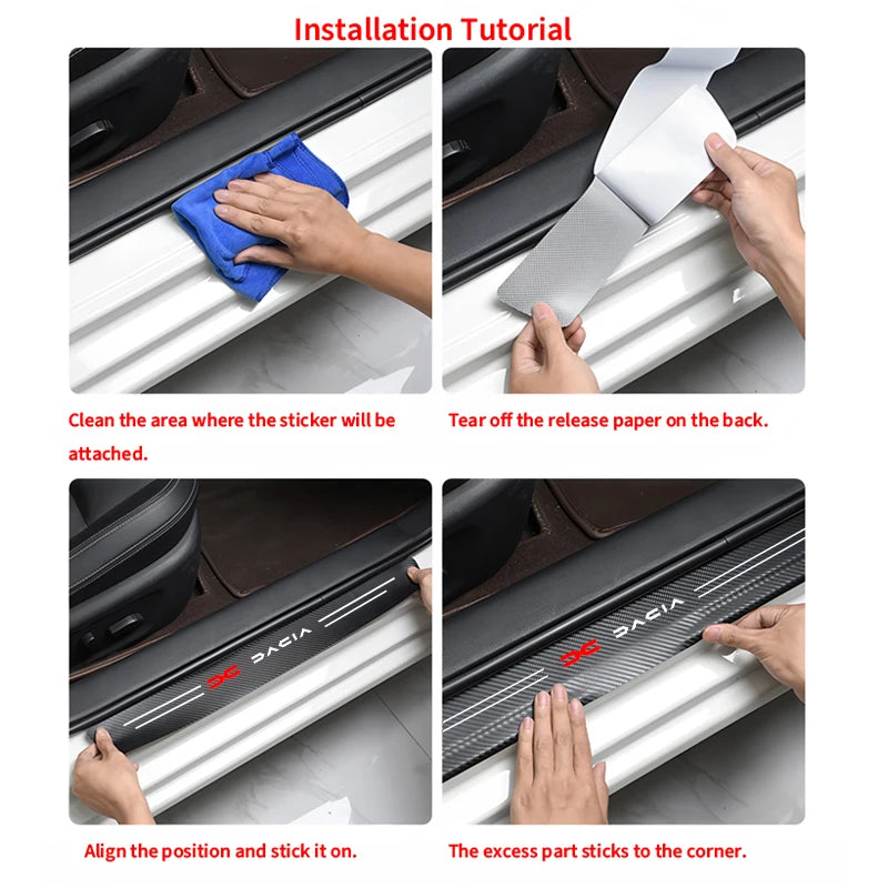 4pc Carbon fiber threshold sticker for cars Pedal protection sticker For Dacia Dokker Jogger Duster Spring Bigster Lodgy