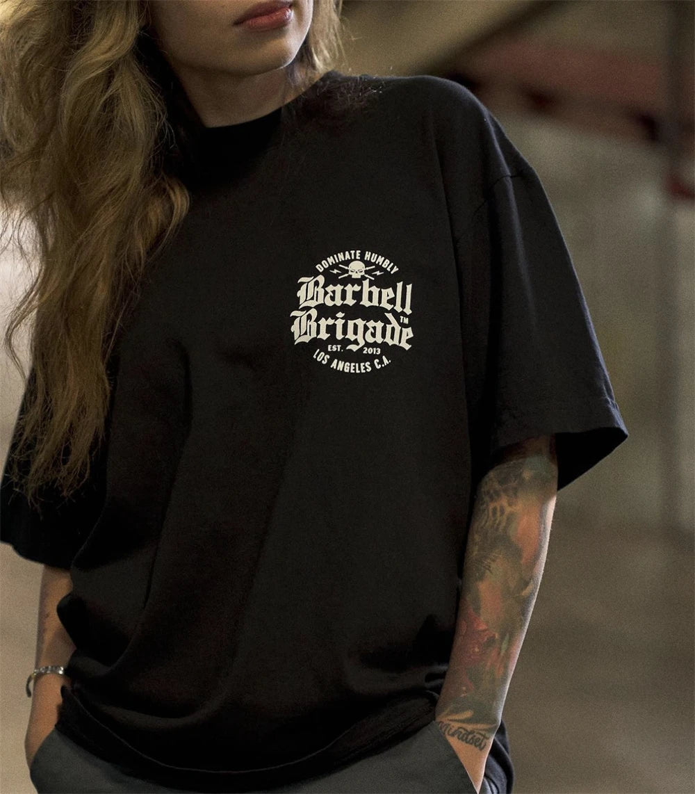 Clearance Sale BARBELL Men Running Sport Cotton T-shirt Gym Fitness Skull Print Shirt Summer Jogging Training Tee Tops