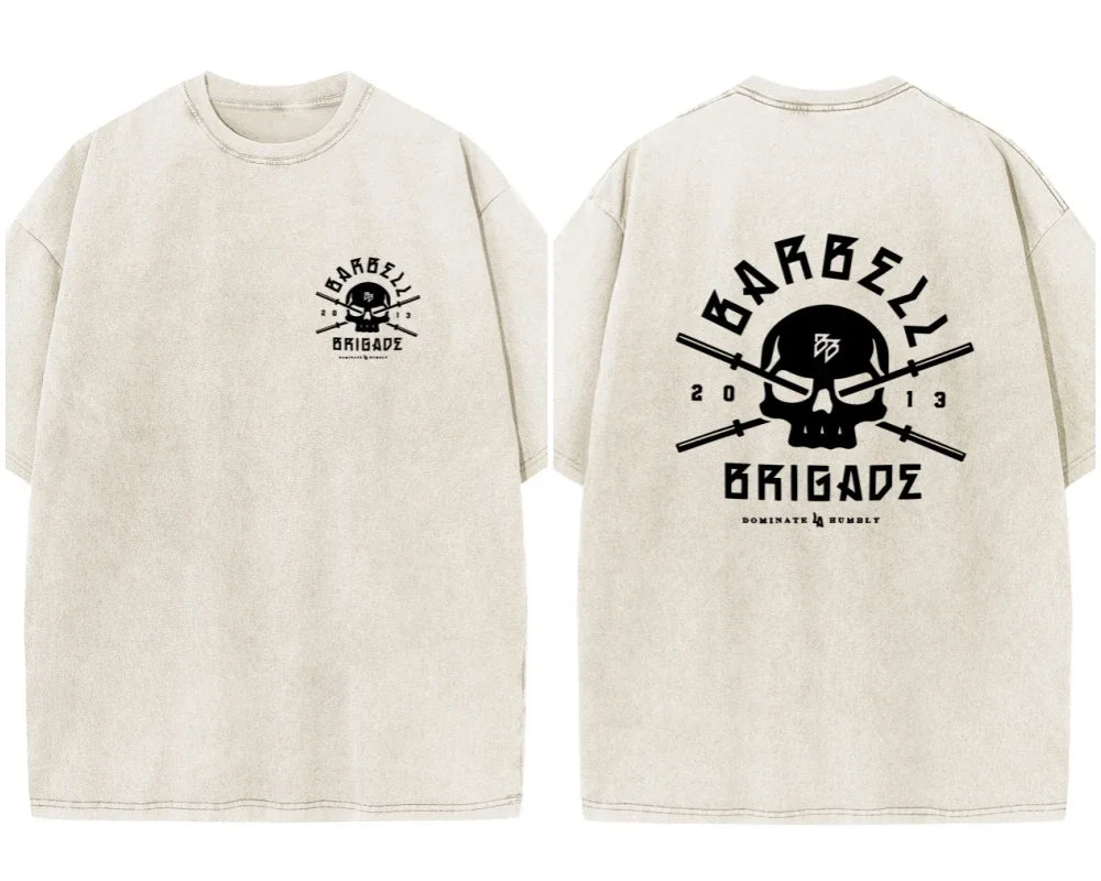 BARBELL BRIGADE REBIRTH TEE Washed Vintage 230G 100% Cotton T Shirt Men Women Oversized Fit Training Running Shirts Sportswear
