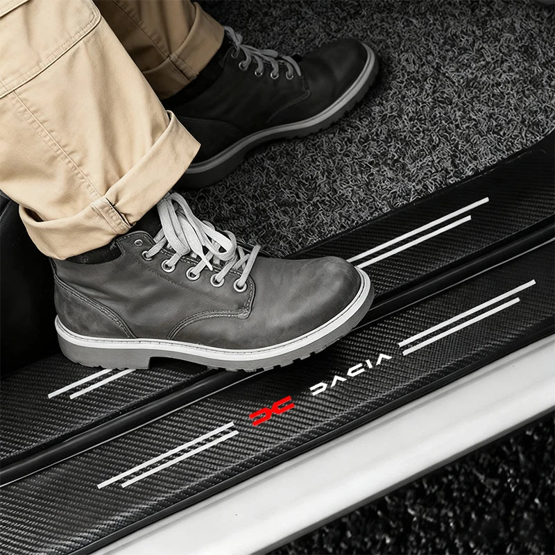 4pc Carbon fiber threshold sticker for cars Pedal protection sticker For Dacia Dokker Jogger Duster Spring Bigster Lodgy