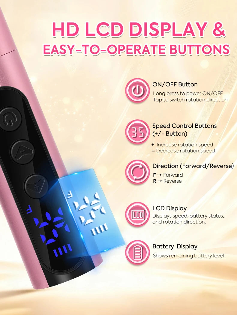 35000RPM Rechargeable Portable Nail Drill Machine With Low Noise Nails Sander For Acrylic Gel Polish Professional Nail Tool