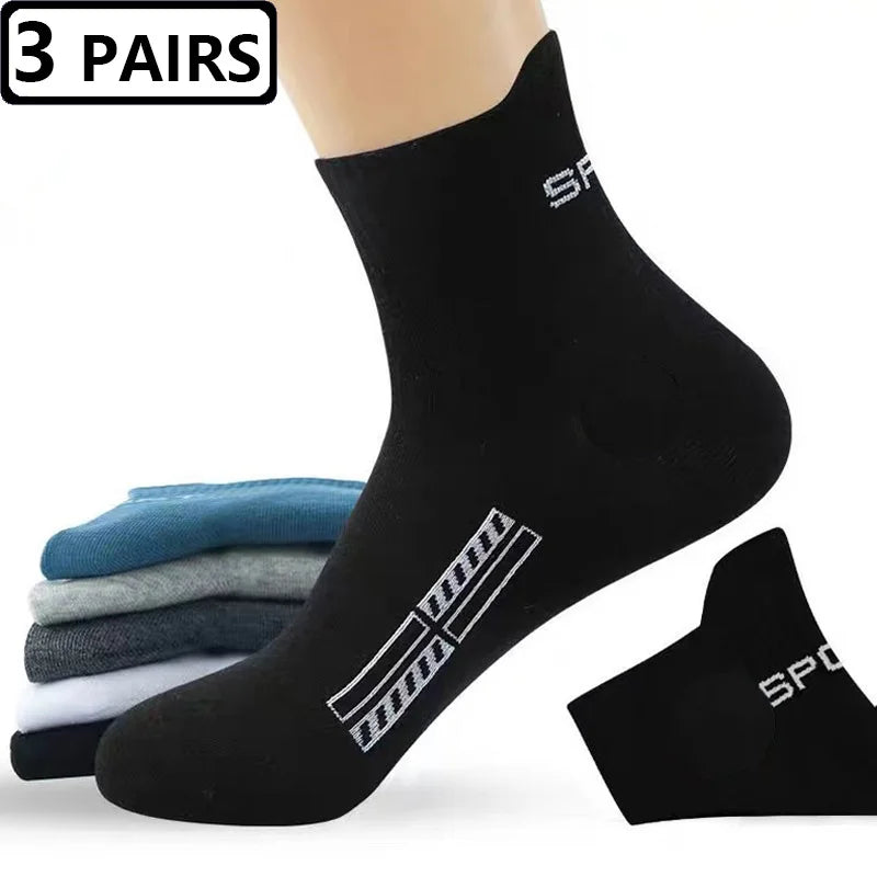 3 Pairs High Quality Men's Socks Casual Breathable Cotton Athletic Man Run Sports Socks Spring Autumn Middle Tube Male Sox Gifts